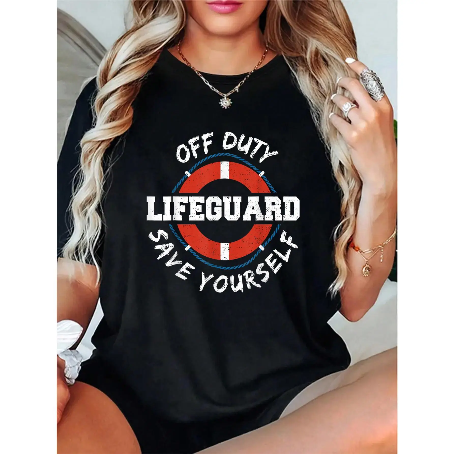 100% Cotton Unisex Lifeguard: Off Duty Lifeguard... Employee Sayings T-Shirt - Love Yourself Everyday Tee – Casual Graphic Outfit