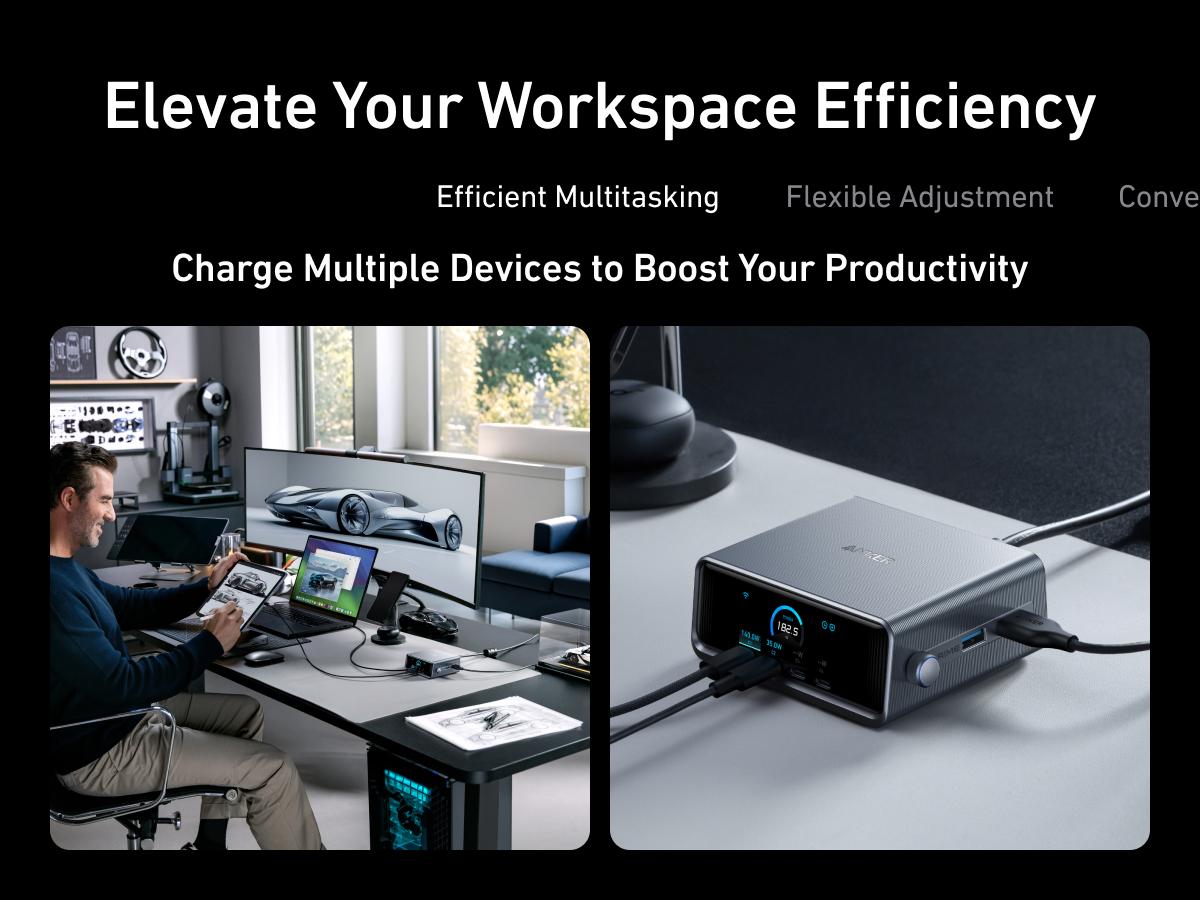 Anker Prime Charger, 250W 6-in-1 GaN Charger with Smart LCD, Ultra-Fast Charging for MacBook, iPhone 17, iPad, and More (Silver)