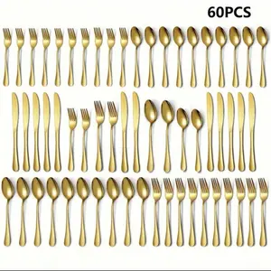 60-Piece Luxury Golden Flatware Set