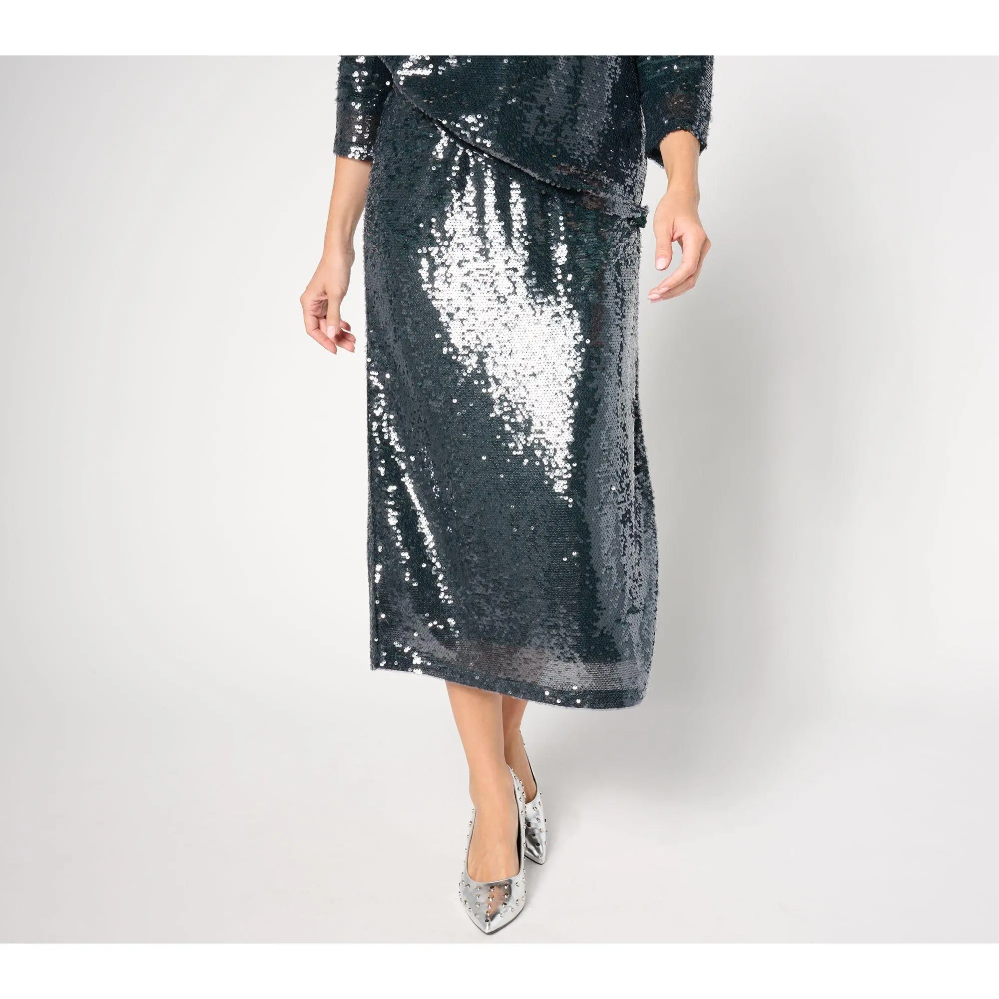 by Stacy London Regular Sequin Pull-On Midi Skirt