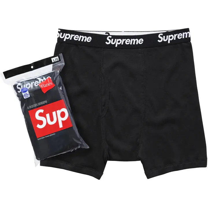 Supreme Hanes Boxer Briefs 4 Pack Black Supreme Hanes Boxer Briefs 4 Pack Black