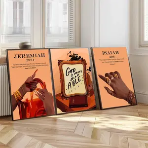 3pcs/set Trendy Black Girl Wall Art Christian Black Woman Poster Prints Fashion African American Female Canvas Pictures Scripture Jeremiah 29:11 Isaiah 40:8 Religious Wall Decor Unframed