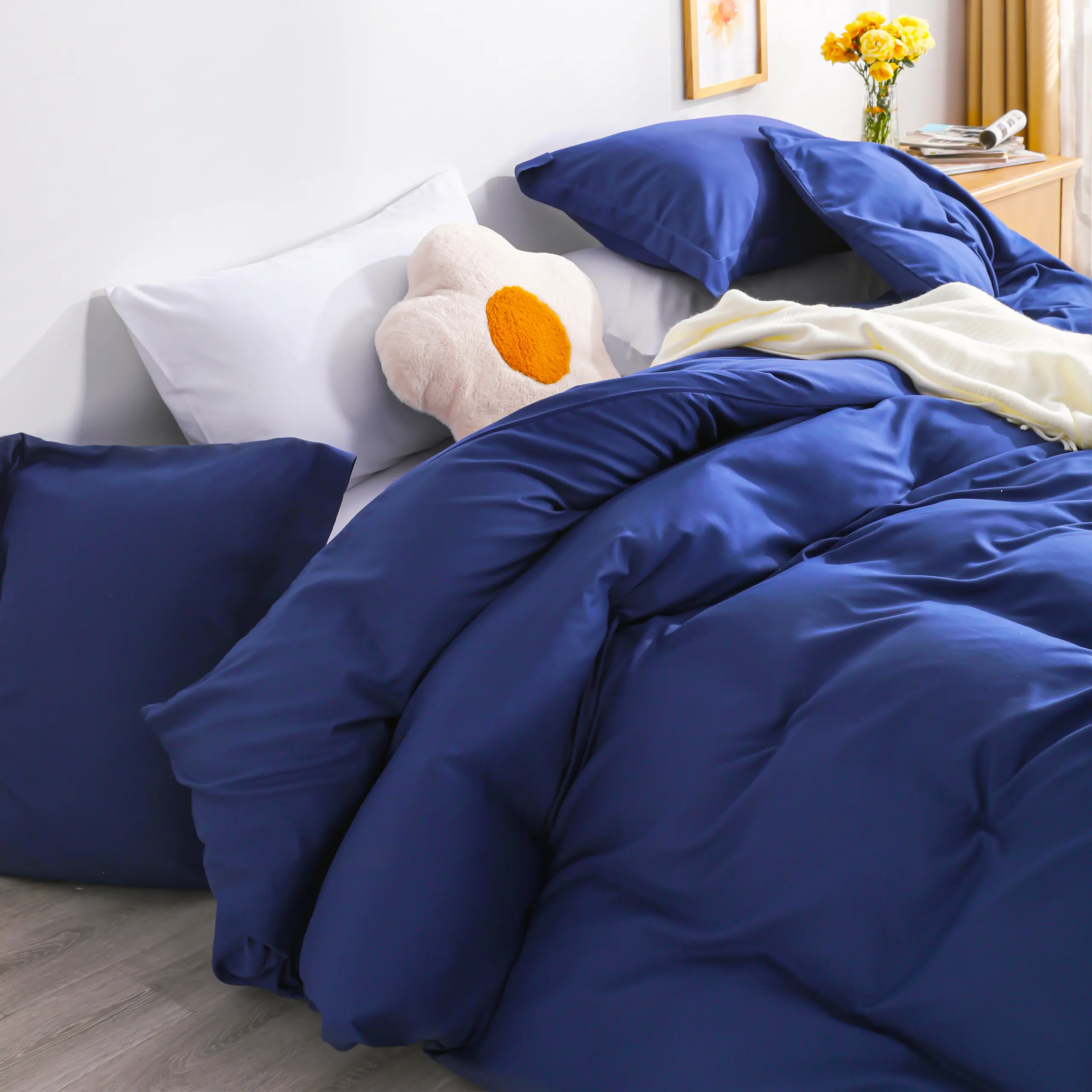 Brushed Microfiber Duvet Cover Set, Super Soft Bedding Set, Solid Color Zipper Comforter Cover with Ties and Pillow Sham 3 Piece