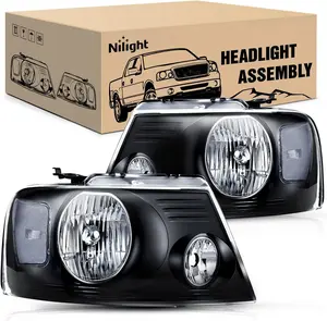 Nilight Headlight Assembly for 2004 2005 2006 2007 2008 Ford F150 Pickup /2006-2008 Lincoln Mark LT Passenger Driver Side Black Housing Clear Reflector Lens Headlamp Replacement