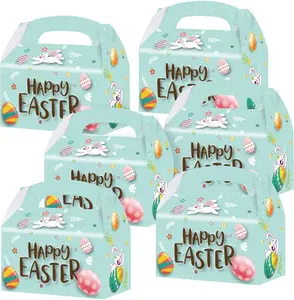 Easter Treat Boxes, Pack of 12 Easter Bunny Boxes for Candy, Cookies and Party Favors, Cute Cardboard Boxes with Handles for Wedding Candy, Birthday Favors, Holiday Goodies