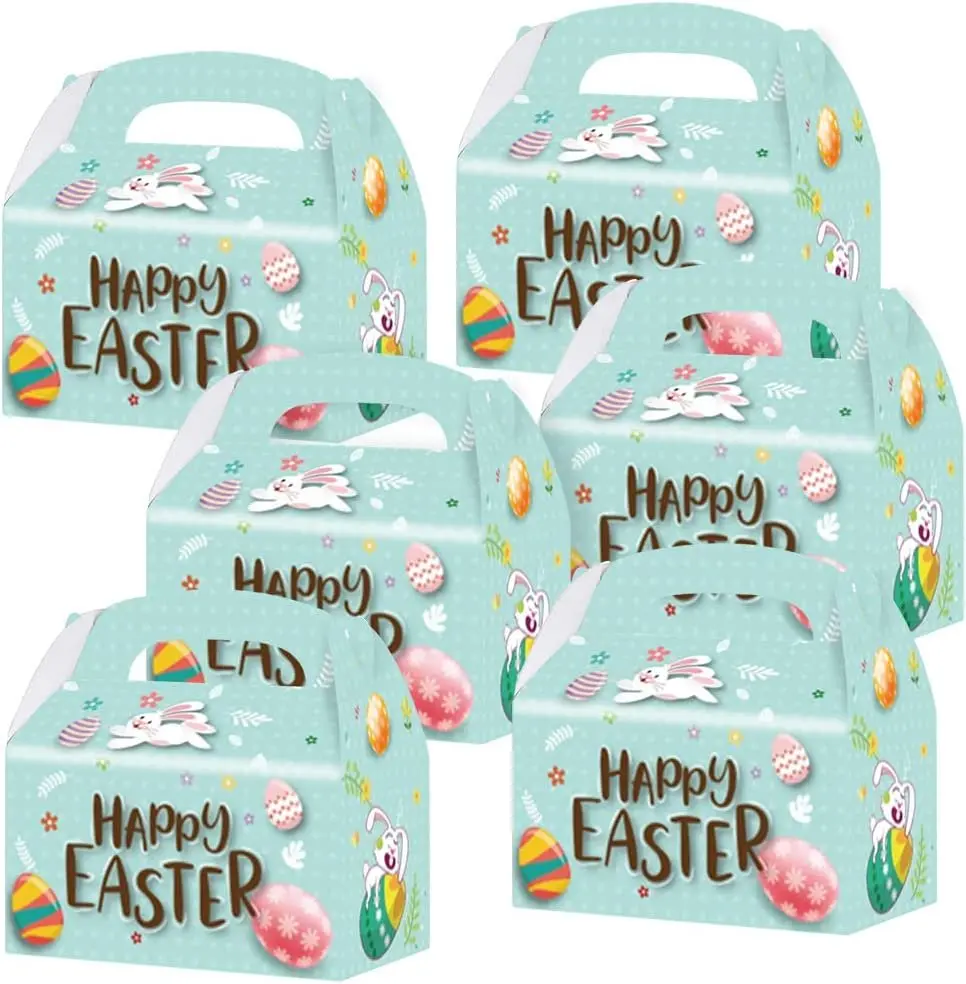 Easter Treat Boxes, Pack of 12 Easter Bunny Boxes for Candy, Cookies and Party Favors, Cute Cardboard Boxes with Handles for Wedding Candy, Birthday Favors, Holiday Goodies