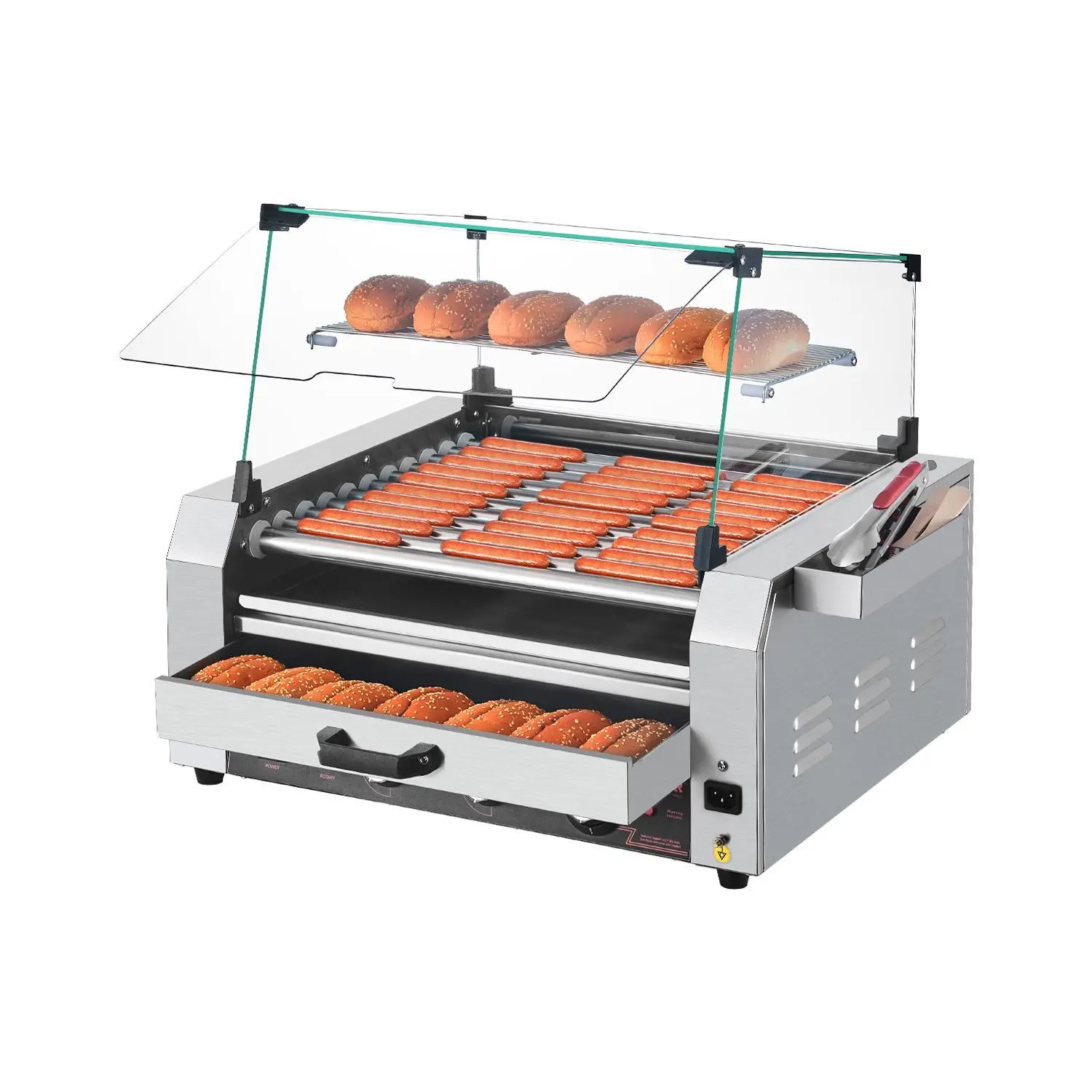 【Summerfinds】VEVOR 30 Hot Dog 11 Roller Electric Grill Cooker Machine Bun Warmer Cover 1950W