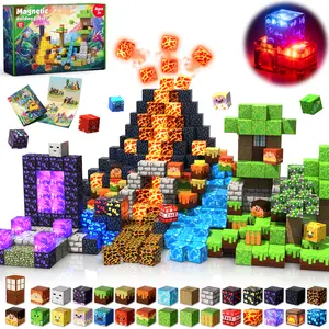 300 PCS Magnetic Blocks with Light, Figures Combo, Magnetic Tiles Toys for Kids Boys Girls, Magnetic Building Cubes, Stacking Magnets, Birthday Gift for Kids Age 3+