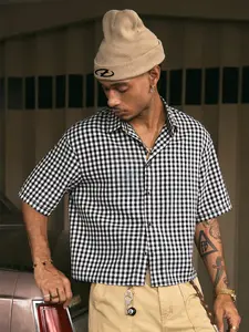 Men's American Vintage Plaid Short Sleeve Shirt, Summer Casual Daily Wear, Fitted Short Clothing, No Ca Prop 65