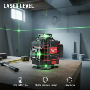 Milwaukee 360° Coverage Green Beam Cross Laser Level - Self-Leveling Horizontal & Vertical Lines, 1× Rechargeable Battery, Charging Cable, Magnetic Base, Batteries Included, Pro/DIY Hand Tool for Tile Work