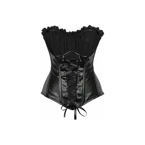 Top Drawer Black Faux Leather Lace-Up Steel Boned Corset