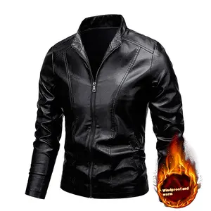 Men's Black PU Leather Motorcycle Jacket - Windproof, Warm, Stand Collar, Personalized Street & Casual Style Coat