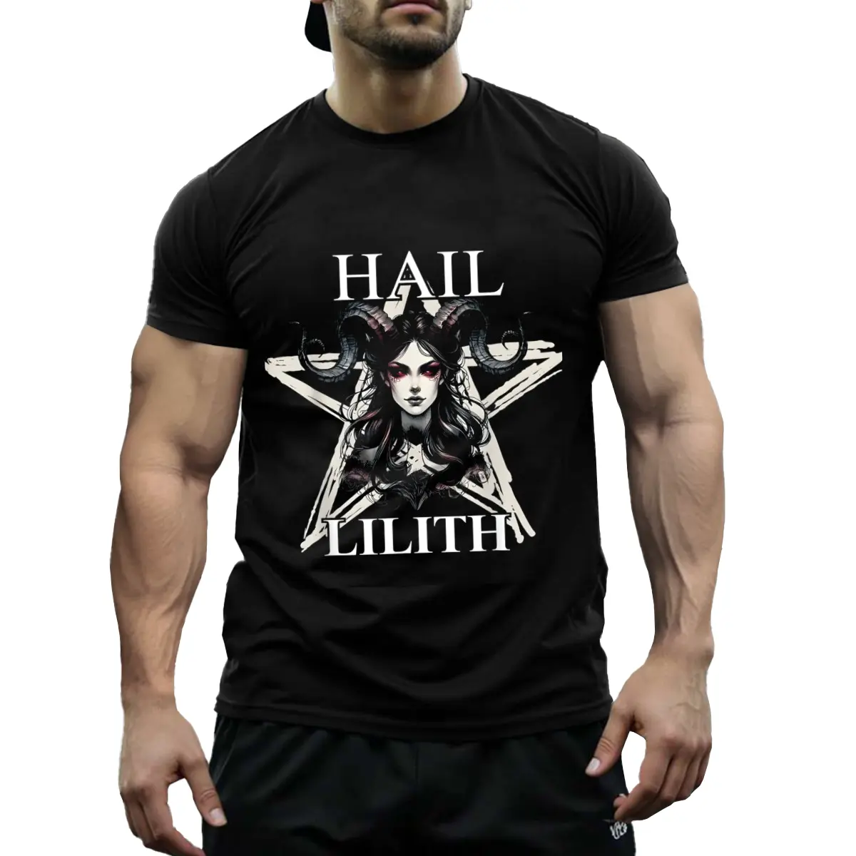 Women's Gothic Lilith Dark Mother Mystic Short-Sleeve Cotton T-Shirt - Breathable Round Neck Knit Top, Witchy Aesthetic Fashion Gym Wear, Alternative Dark Feminine Casual Outfit, Shortsleeve, Tee, Soft, Tshirt