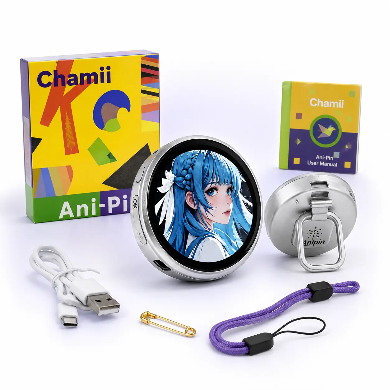 Chamii AniPin SE 1.8" Digital Badge Pin with Sound, Full-Color Touch Screen, Custom Photo/GIF/Video via App, Ita Bag Accessory for Backpack, Parties, Fan Events, Cosplay, Concerts, Anime Fans and Fan Communities