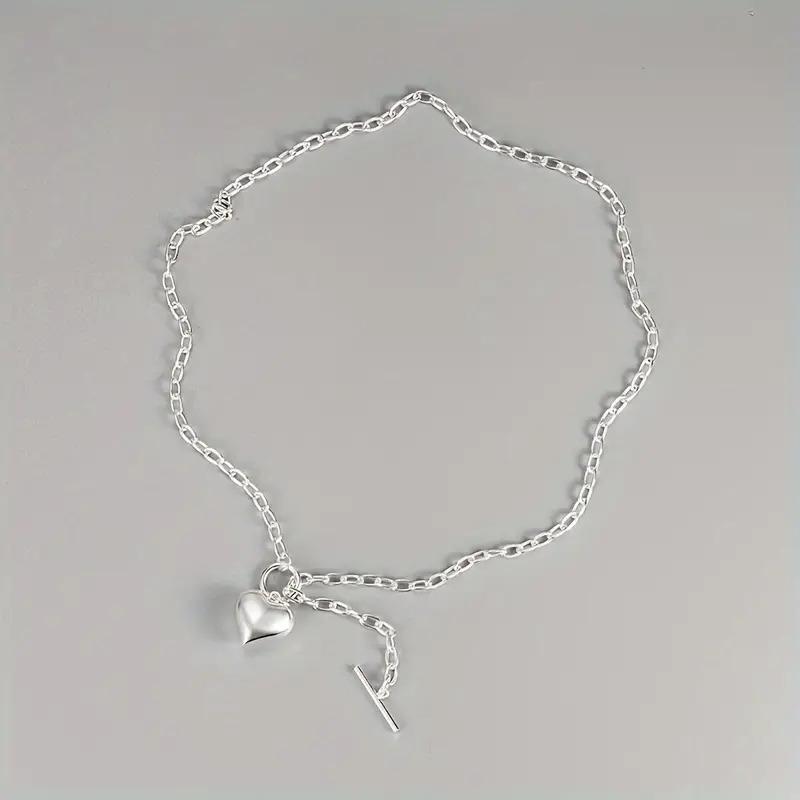 Easter Gift for her, Silver Heart-Shaped Pendant Necklace, Romantic Clavicle Chain with OT Buckle Design, Ideal Daily Wear for Girls & Women