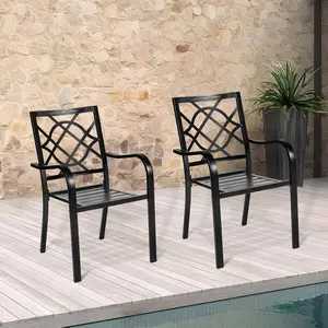 Intergreat 2 Pieces Wrought Iron Black Chairs 300 Lbs Outdoor Dining Chairs, Patio Metal Stackable Chair with Armrest for Backyard, Garden, Poolside