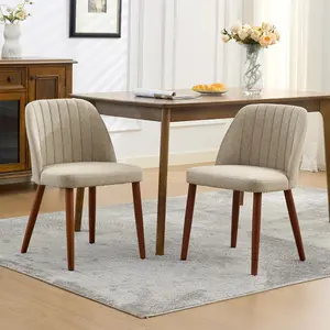 Set of 2 Modern Dining Chairs with Thickened Padded Seat & Backrest, Sturdy Wooden Legs, Comfortable Upholstered Side Chairs for Kitchen/Dining Room/Living Room/Restaurant/Cafe