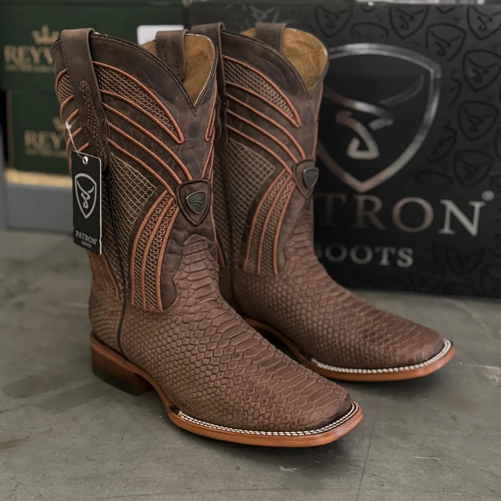 080 Embossed Viejo Cafe Mate Mens Western Ranch Boot Hecho En Mexico Vaquero Square Toe Imatation
