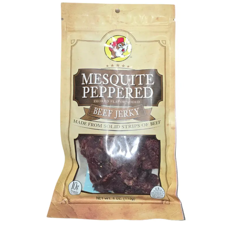 Buc-ee's Mequite Peppered Beef Jerky- 4oz bag of Savory Robust Flavors, Tender Strips of Meat for Protein Packed Snack Food Dried Dry high protein