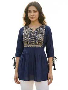 Trending Rayon Fabric  Short length top with embroidery work and fancy sleeves