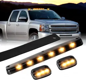 3X LED Cab Marker Lights Smoked Lens Amber Cab Top Roof Running Light Assembly Compatible with Silverado/Sierra 1500 2500 2500HD 3500 3500HD 2014 2500HD 3500HD 2007-2013 (Amber)