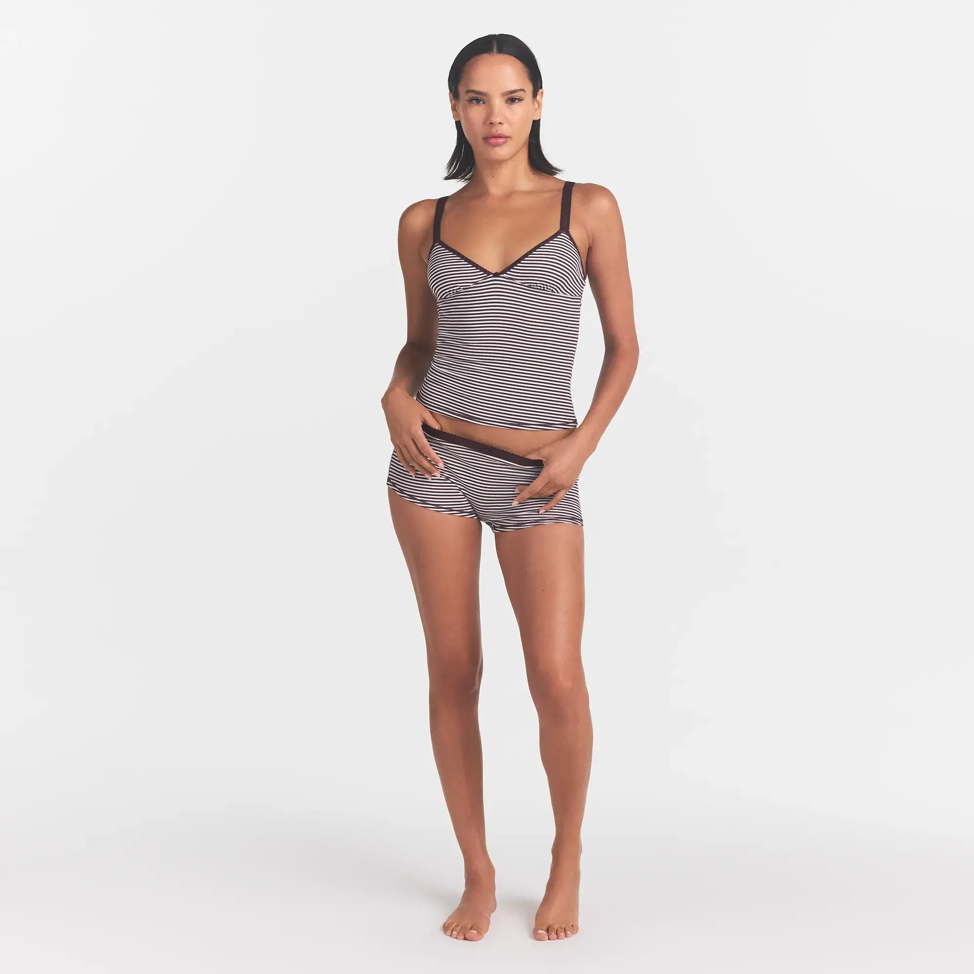 SKIMS LIGHTWEIGHT COTTON LOGO PICOT CAMI AND BOY SHORT SET