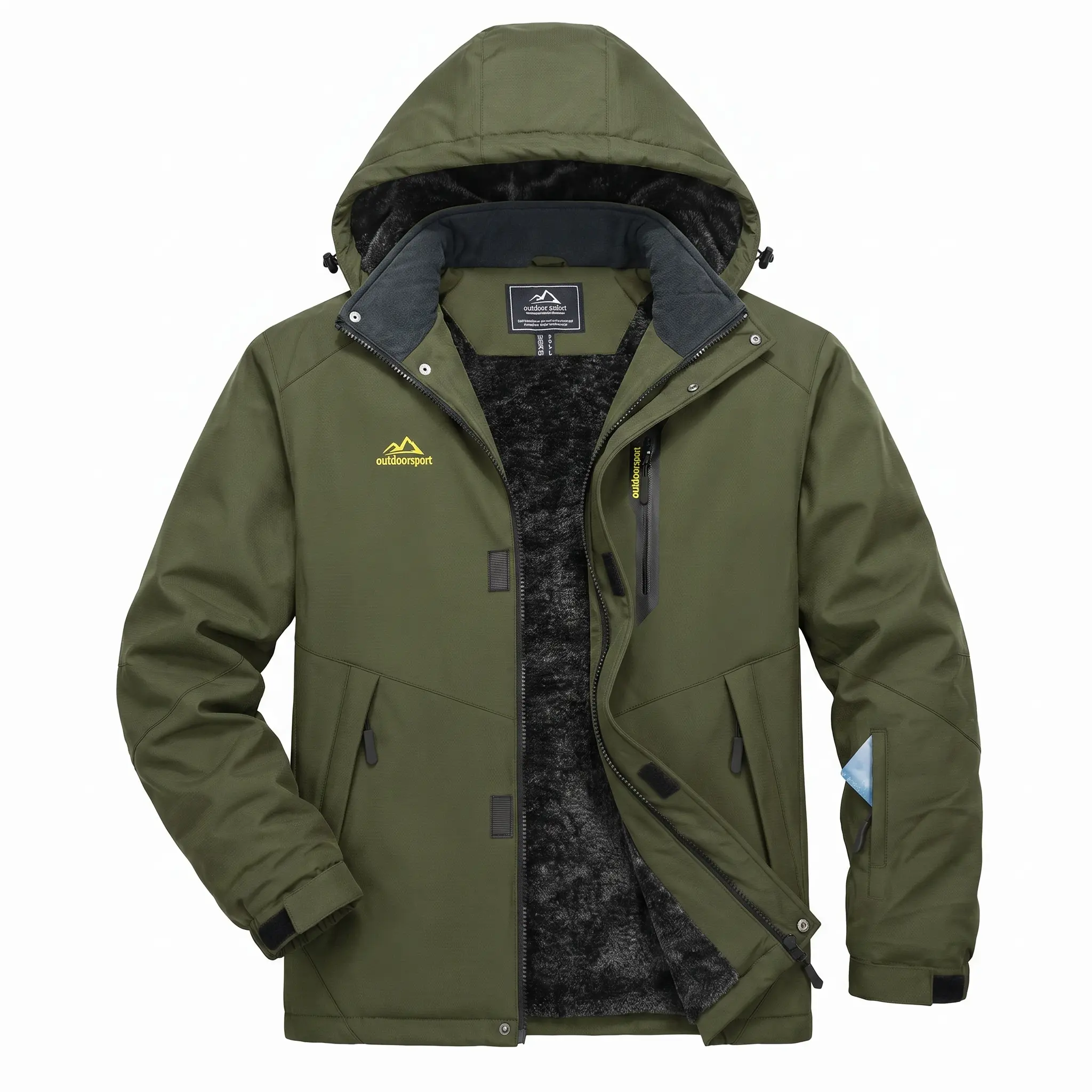 Men's Winter Long Sleeve Ski Jacket - Polyester Shell, Waterproof, Warm Fleece, Fitted Cut, Detachable Hood, Multi-Pockets for Outdoor Sports Snowboarding