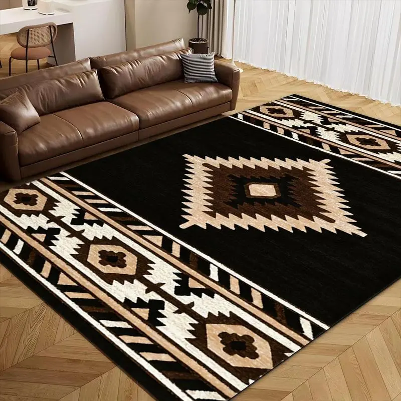 Boho Geometric Pattern Non-Slip Area Rug, 1-Count Decorative Carpet for Home Living Room Bedroom, Household Textile Home Decor, Boho Area Rug, Living Room Rugs