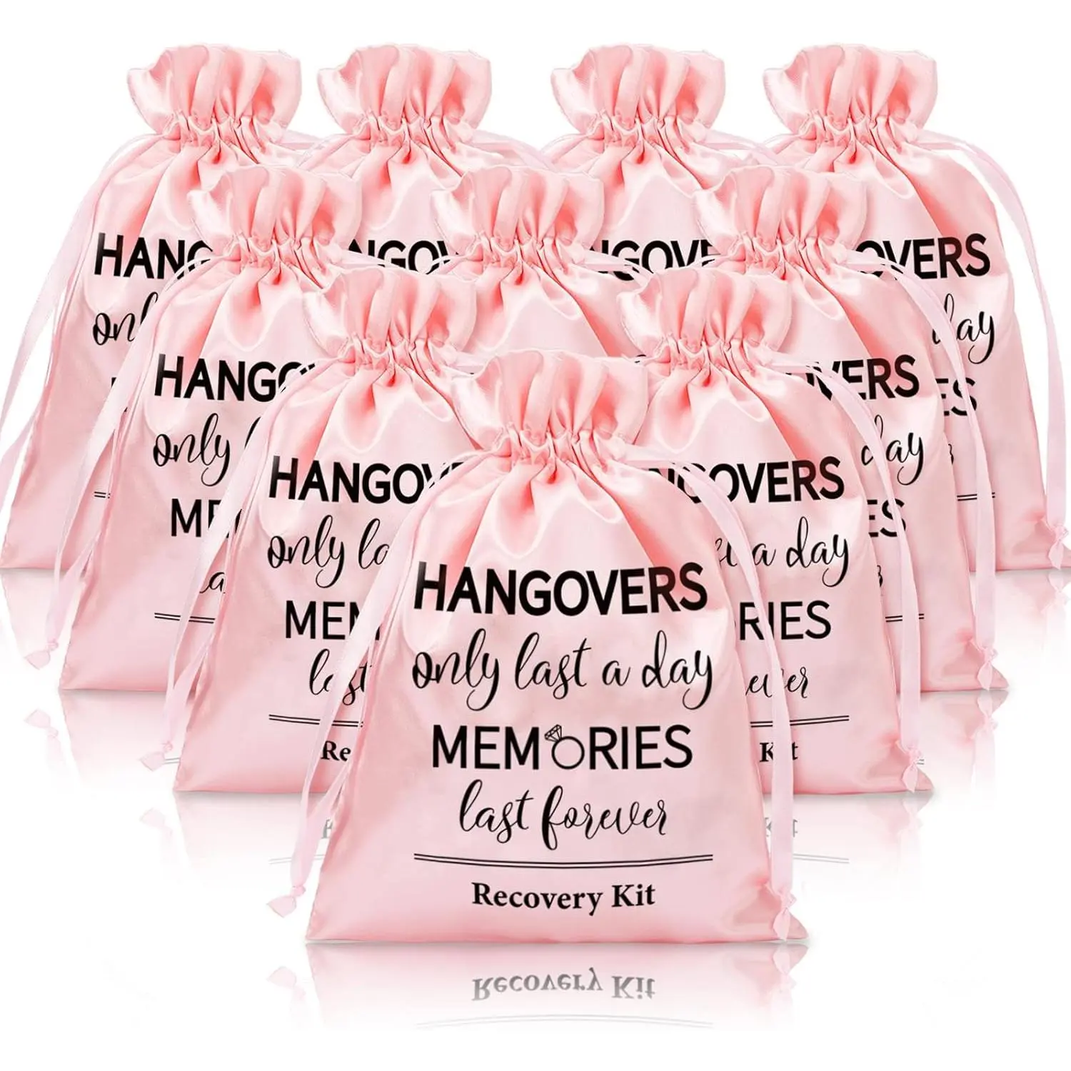 10 count Wedding Hangover KitsPink Bachelorette Party Drawstring Bag   Kit Bags for Bridal Shower Party Favors, 6 x 8 Inch