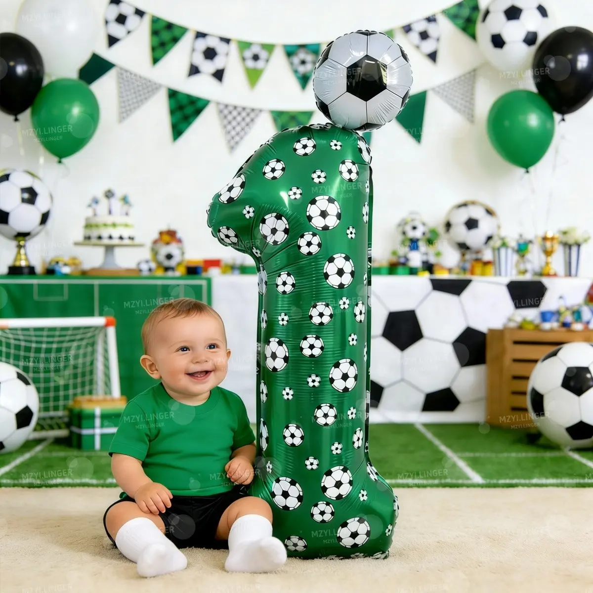 Football Print Number Balloons Set, Large Aluminum Foil Balloons (0-9), Mini Soccer Balloons for Football Theme Party Decorations, Birthday Decorations, Soccer Balloons For Kids, Football Balloons Set For Parties