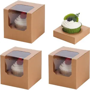 50 count Cupcake Boxes Individual Cupcake Containers Pre-Assembled Single Cupcake Boxes 3.5"x3.5"x3.5" with 50 count Inserts for Cupcakes Muffins Party Favors(Brown)