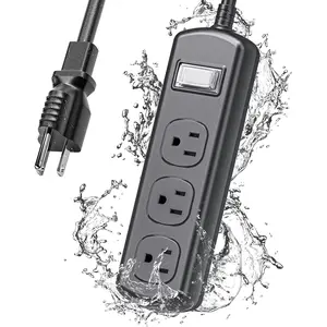 Outdoor Power Strip Weatherproof, IPX6 Grade Waterproof Surge Protector with 3 Wide Outlets, Anti-Electric Shock, 6 FT Heavy Duty Extension Cord for Outdoor Patio Garden, Black