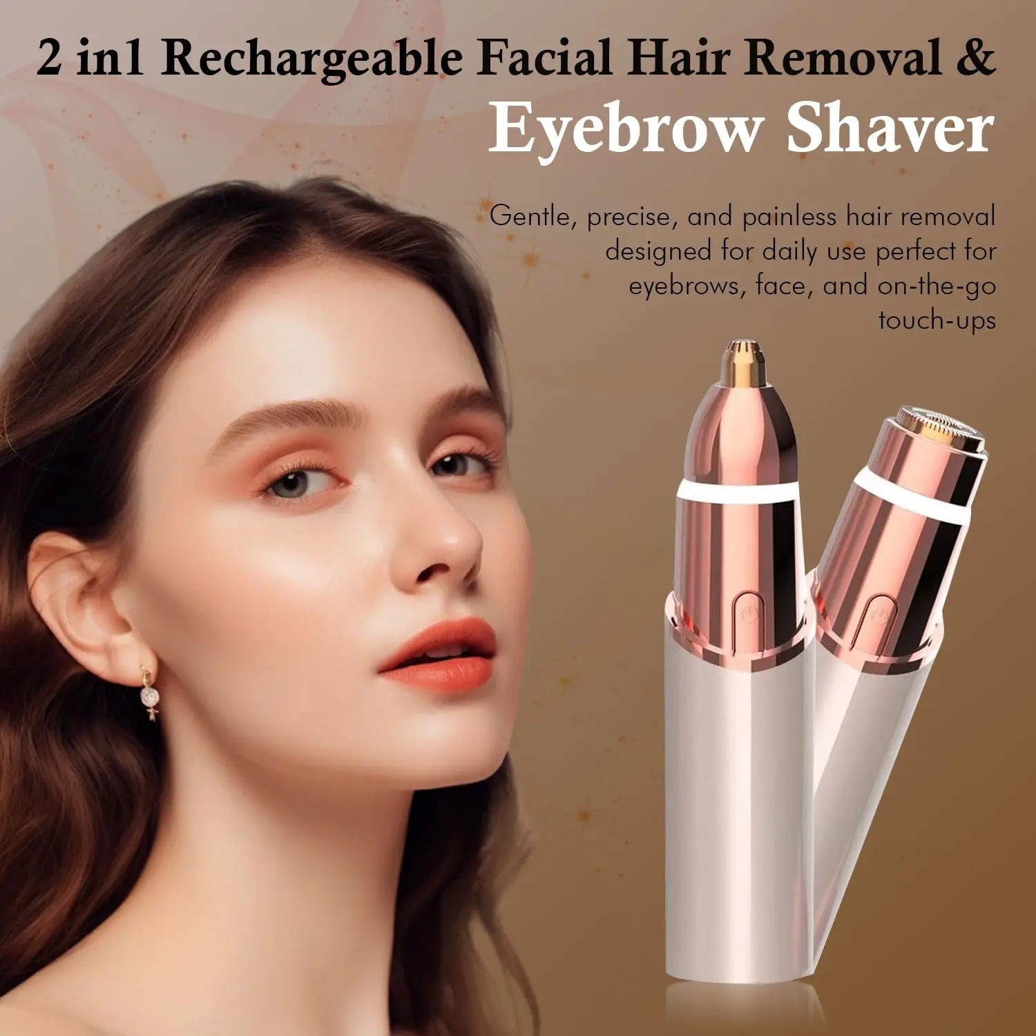 Eyebrow & Facial Trimmer - 2 in1 Rechargeable Eyebrow Shaver & Facial Hair Removal, Body Razor Epilator with Built-in LED Light, Painless for Face, Lips & Body