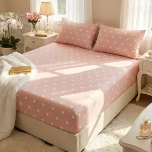 2/3pc Fitted Sheet, Bedding, Mattress Protector, Bed Cover, Bed Sheet, Cozy Home Textile,1pc Mattress Cover with 1/2pcs Pillowcase, Fits For All Size Beds - Twin, Full, Queen, King, Suitable For All Seasons, Dustproof Bedspread, Floral Style, No Pillow