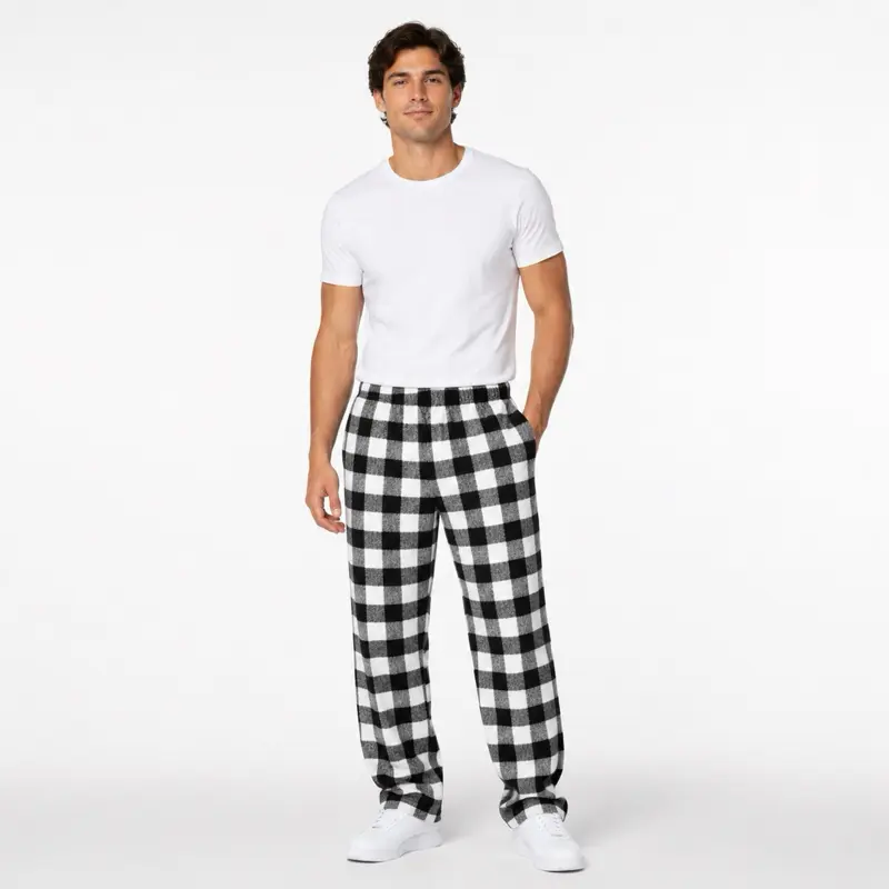 Men Flannel Pajama Pants White Black Checkered True to Size Comfortable Sleepwear Menswear