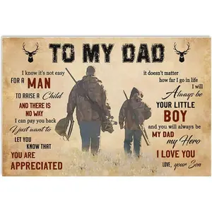 Hunting Poster To My Dad From Son Vintage Retro Art Picture Home Wall Decor 12x18 Frame Gift For Fathers Day Birthday Christmas Outdoors Photo Ornaments Artistic Decoration