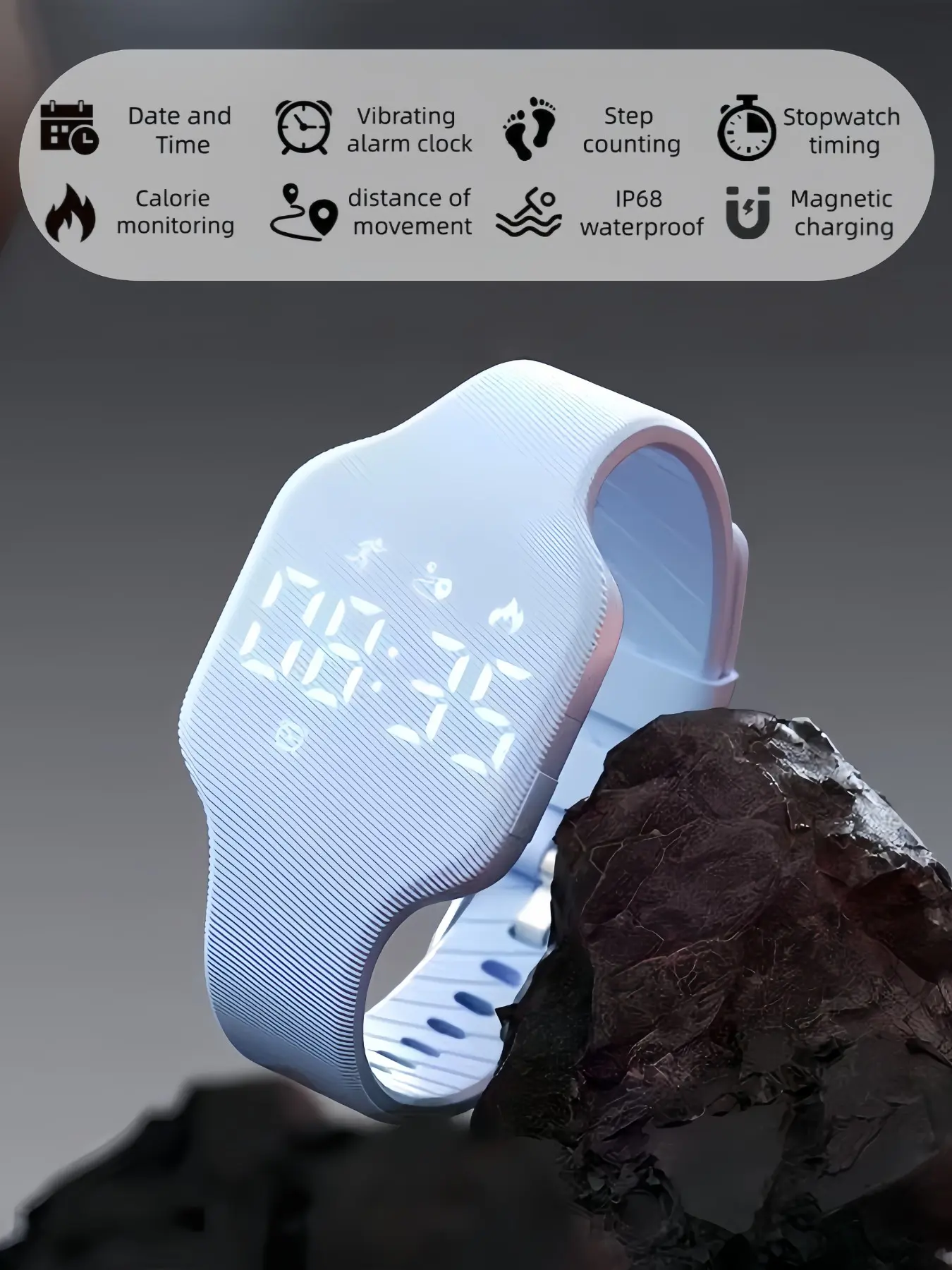 Wearable Fitness Tracker, Wearable Fitness Trackers, for Men and Women: Tracks Time, Steps, and Calories, Silent Vibration Alarm, Soft, Skin-Friendly Silicone Strap, IP68 Water-Resistant for Swimming and Diving, Available in Multiple Colors