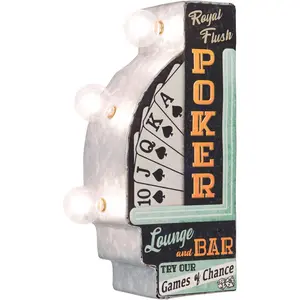 Poker Lounge and Bar Double-Sided Retro Vintage Inspired LED Light Sign Decor