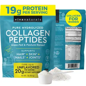 Viva Naturals Hydrolyzed Collagen Peptides, 1 lb - Grass-Fed, Pasture-Raised Type 1 & 3 Bovine Collagen Peptides Powder for Women & Men for Supporting Joint, Hair, Skin & Nail Health - Unflavored Collagen