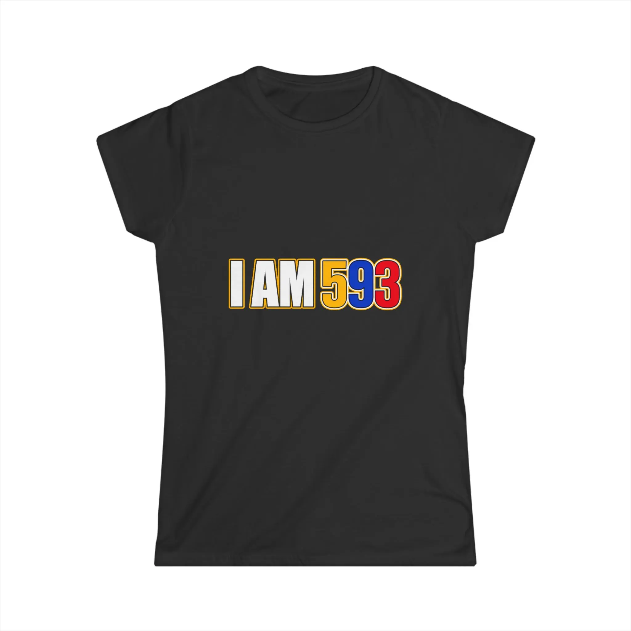Women's I Am 593 Ecuador Pride Graphic T-Shirt, Casual Short Sleeve Tee in Comfortable Breathable Ringspun Cotton, Light, Solid