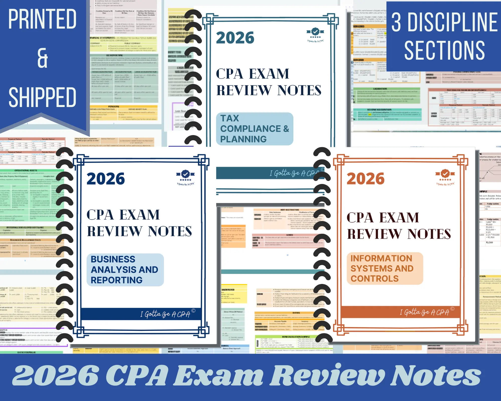2026 | CPA Exam Review Notes - 3 Discipline Sections Bundle | Printed & Shipped| 101 Pages | 2026 Edition