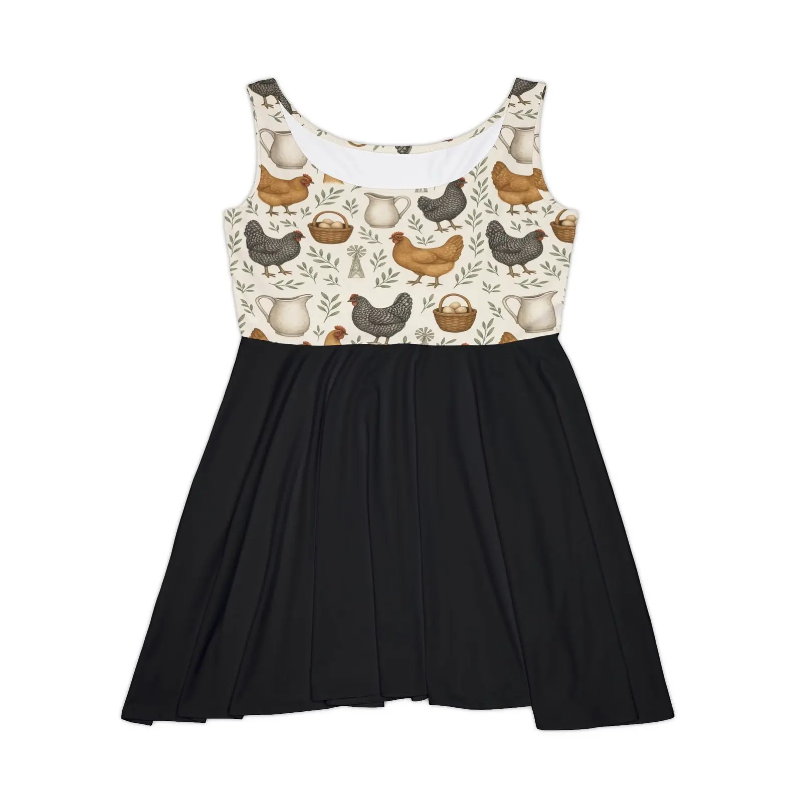 Charming Chicken Print Dress - Playful Skater Dress for Farm Lovers, Summer Fashion, Cute Outfit, Gift for Hen Lovers, Casual Wear