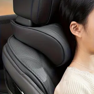 Premium Napa Leather Car Interior Headrest Pillow, Breathable Memory Foam Neck Support Cushion, Comfortable Seat Back Rest Pad for Cars