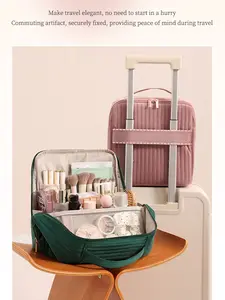 New Standing Makeup Bag Portable Travel Wash Bag Large Capacity Divided Storage Organizer Hanging on Luggage Handle Travel Cosmetic Bags Makeup Pouch