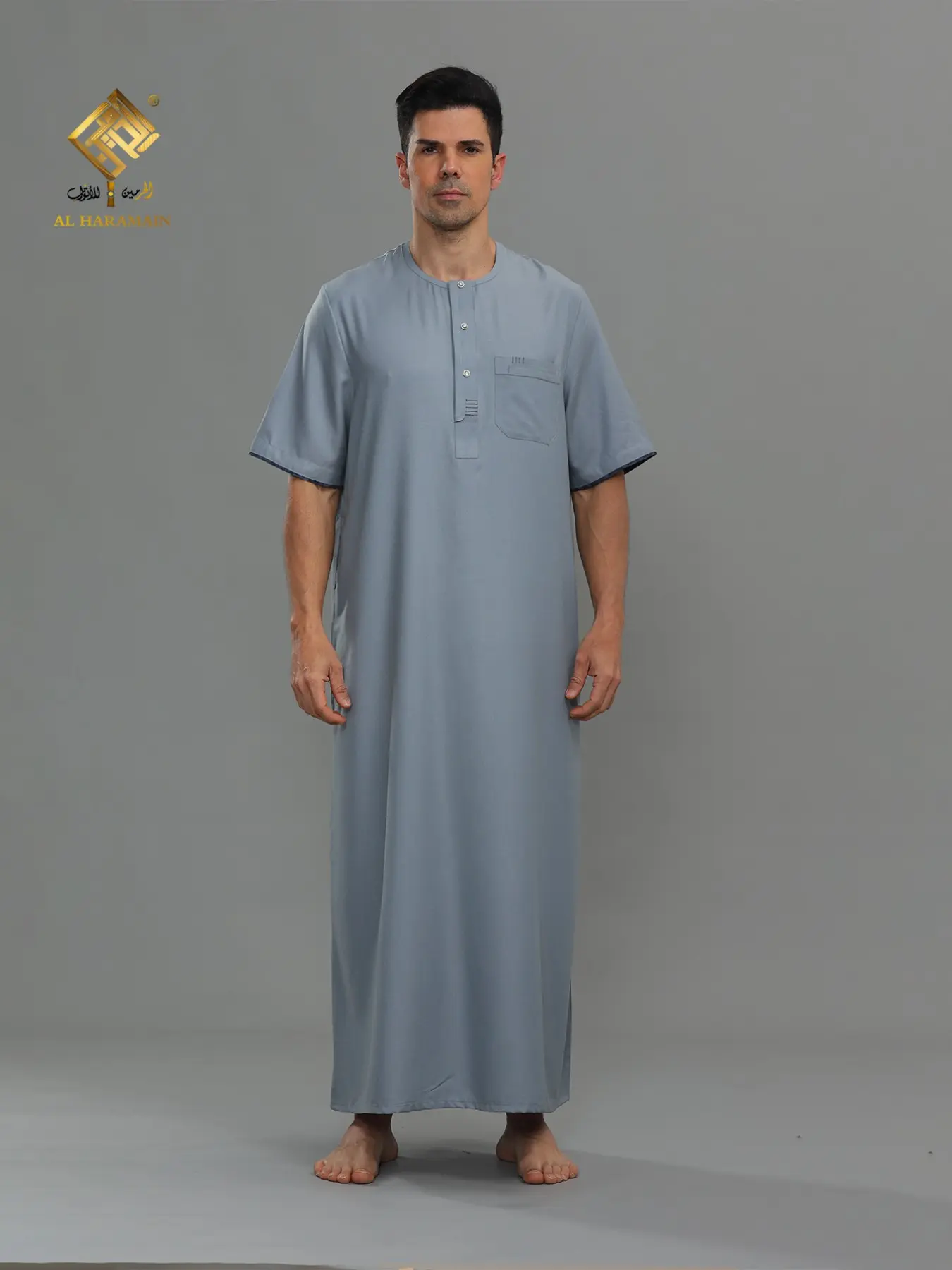 Men's Muslim Robe, Islamic Robe, Traditional Arabic Robe, Modest Muslim Thobe, Thobe, Breathable Arabic Robe, Comfortable Loose-Fit Arab Robe, Casual Short Sleeve Top, All Seasons, Summer, Saudi Thobe, Ideal for Daily Wear, Festival Gifts