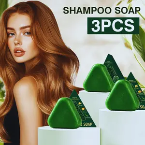 3pcs Natural Triangle Shampoo Bar - Usman Grass & 7 Green Soap Formula, Strengthens & Smooths Hair, Suitable for All Hair Types