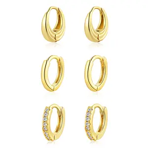 KYERLYN Gold Earrings for Women Trendy Set of 3 Pair Dainty Gold Dangle Small Hoop 14K Gold Plated Hypoallergenic Non-Tarnish Earrings solitaire hoopearrings Everyday & Party wearing Best Jewelry Gift Mother's Day gifts for mom
