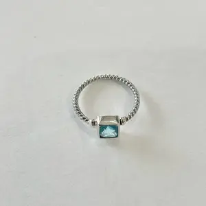 Sterling Silver 925 Blue Topaz Square Ring
