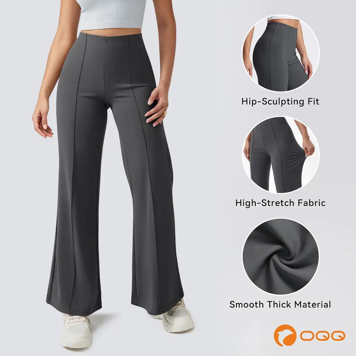 OQQ Women Straight Leg Pants High Waist Casual Lounge Work Basic Pants Vacation Comfort Trouser Minimalist Womenswear Bottom Lady Trouser