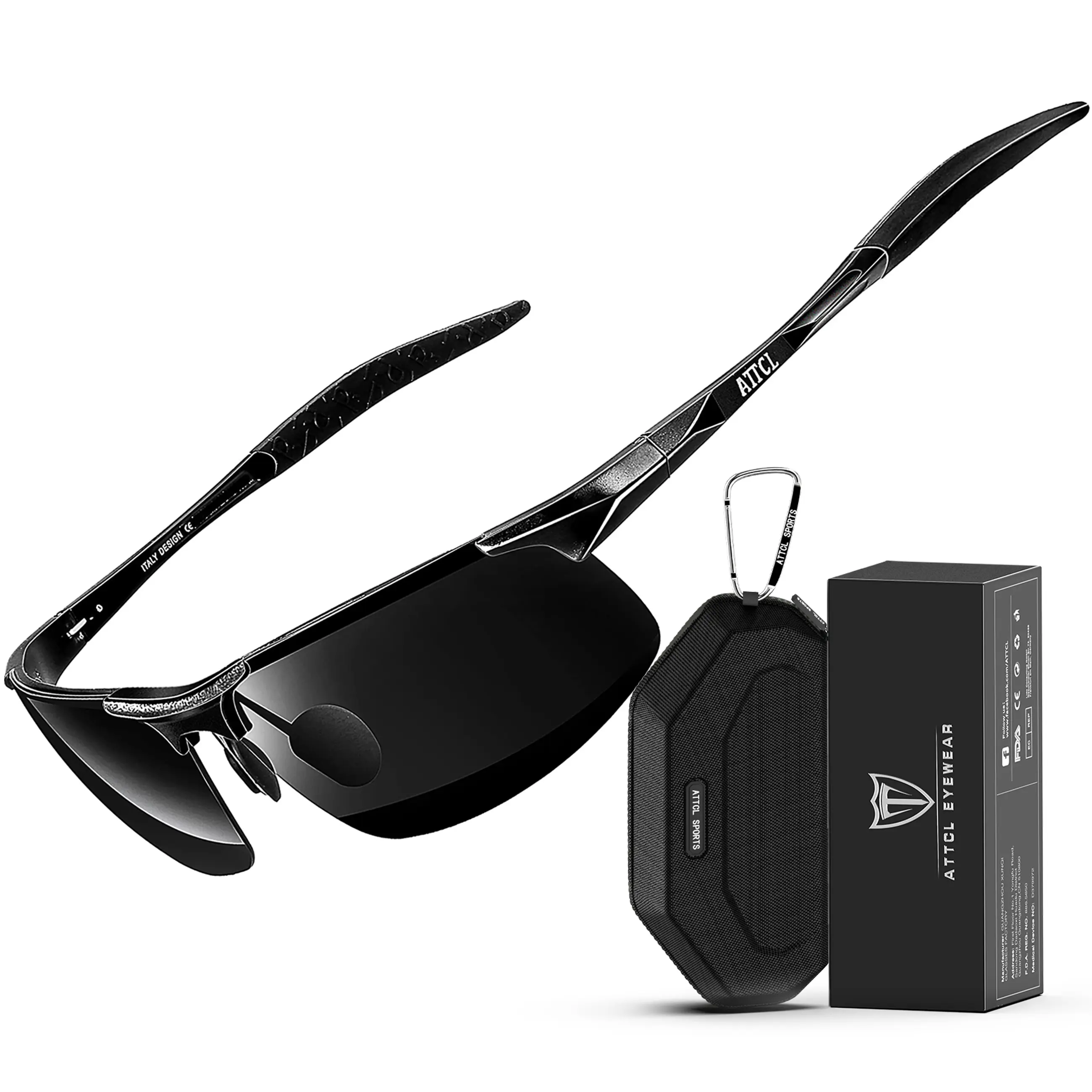ATTCL 0.71 oz Men's UV 400 Polarized Sunglasses, Ultra-Light Al-Mg Metal Frame, Outdoor Sports Eyewear for Golf,Driving, Polarized Cycling Glasses, 99% UVA-UVB Blocking, Men's Accessories, Gifts for Him, Accessories w/Microfiber Cloth, Test Card, Case, Ou